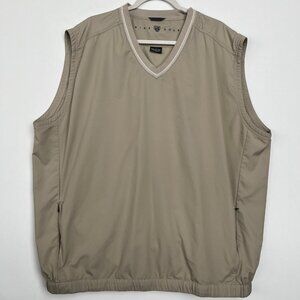 Nike Mens Golf Vest XXL Khaki V Neck Pullover Pockets Water Resistant Activewear